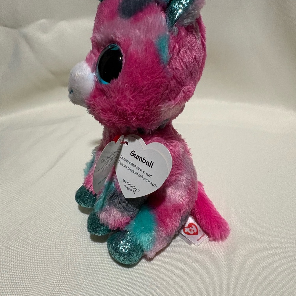 Pink and Blue Unicorn Plush Toy, TY BEANNIE - Picture 3 of 5